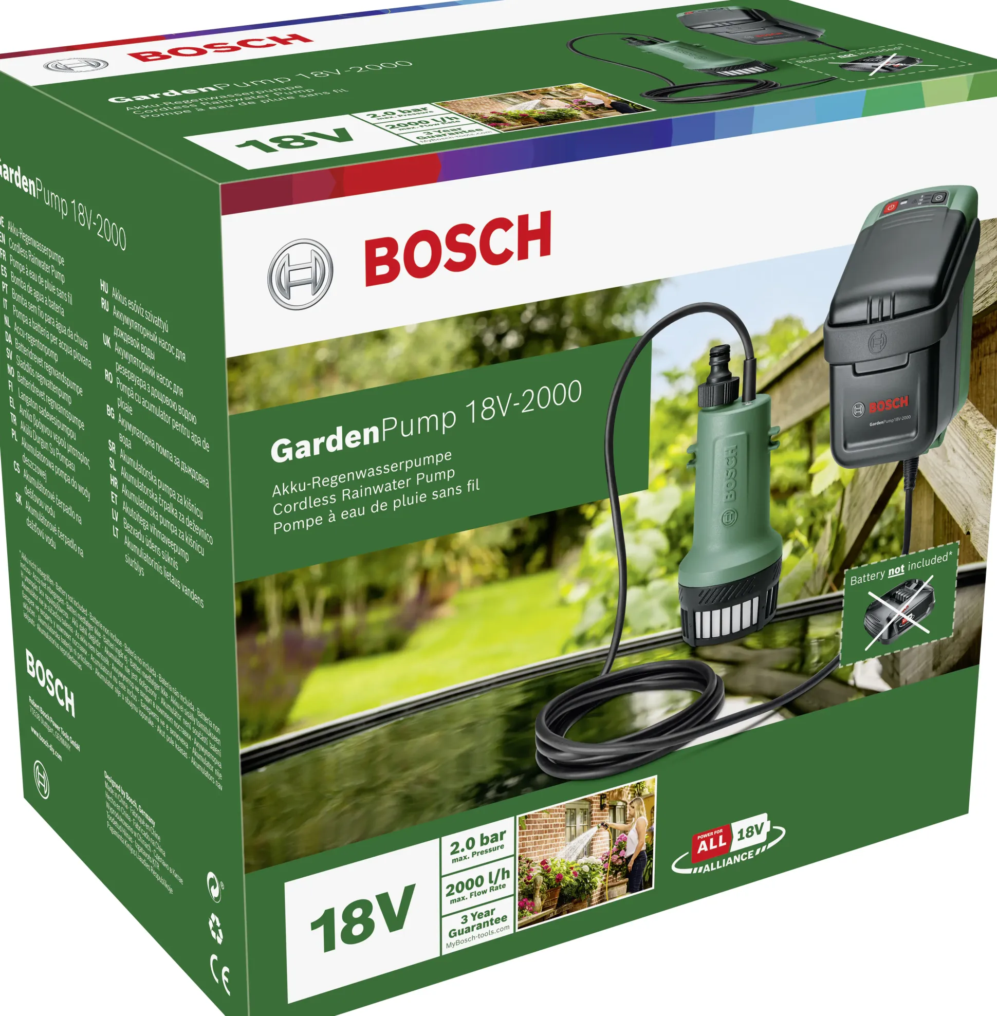 Bosch Akku-Regenfasspumpe GardenPump 18V-2000