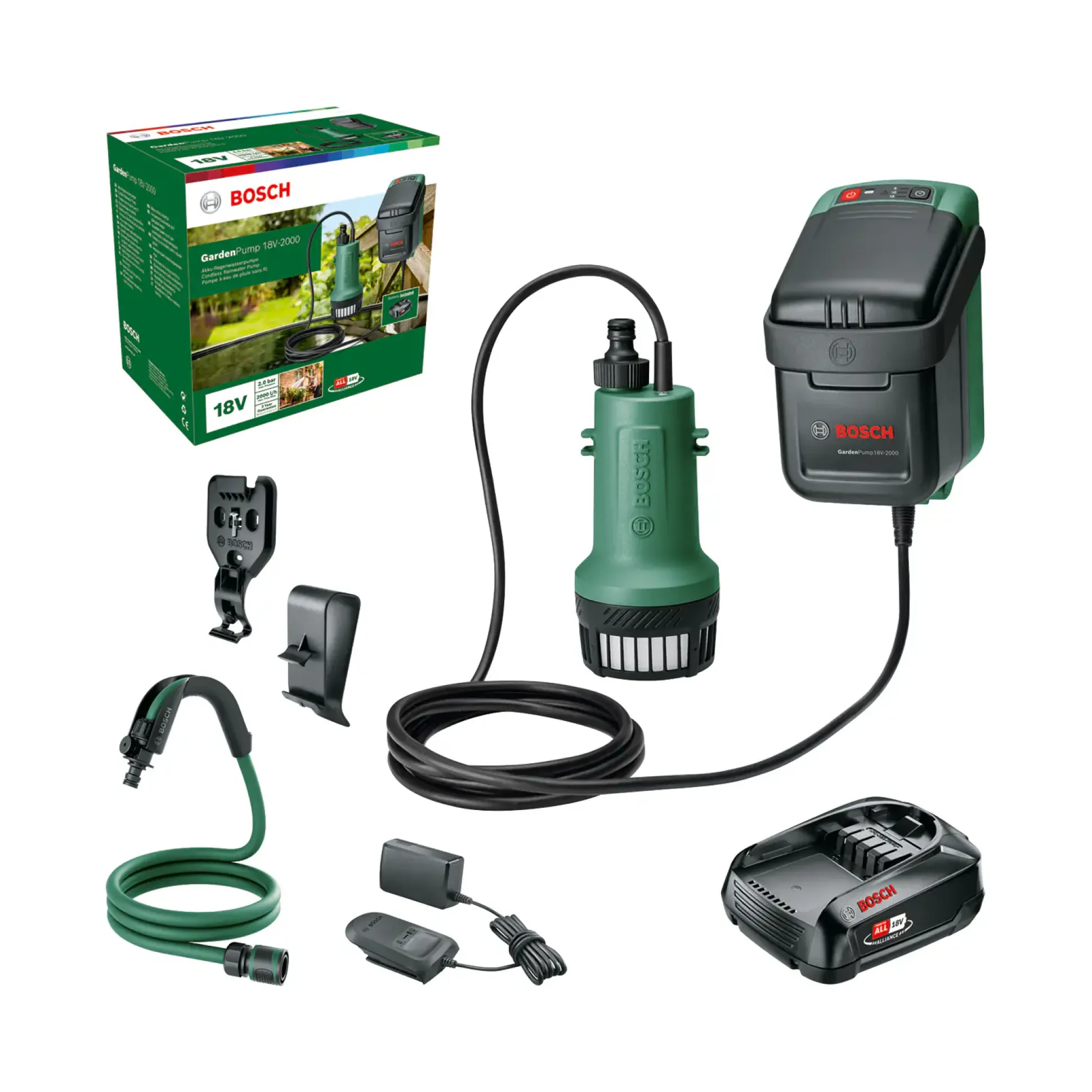Bosch Akku-Regenfasspumpe GardenPump 18 V inkl. Akku & Ladegerät