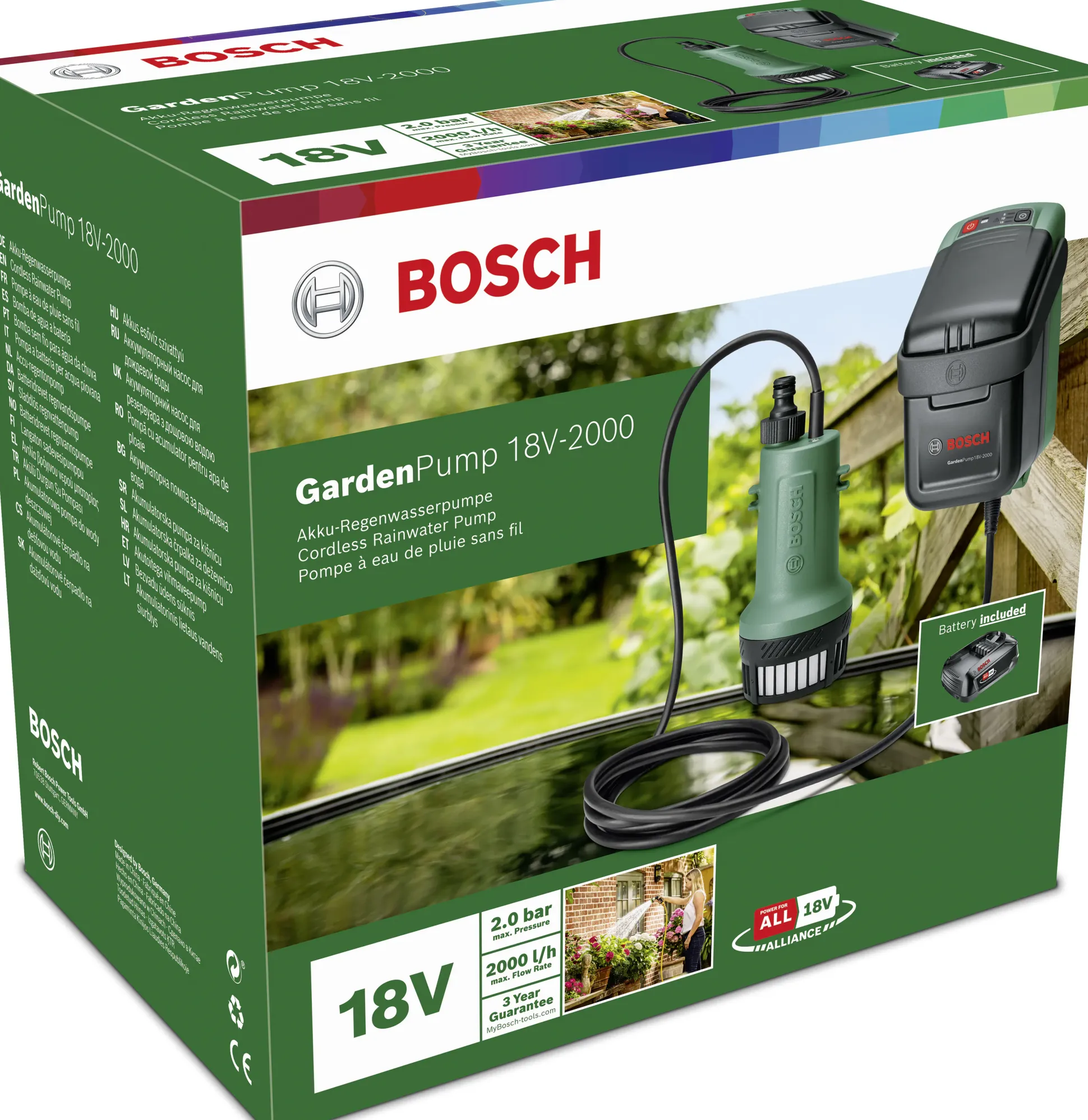 Bosch Akku-Regenfasspumpe GardenPump 18 V inkl. Akku & Ladegerät