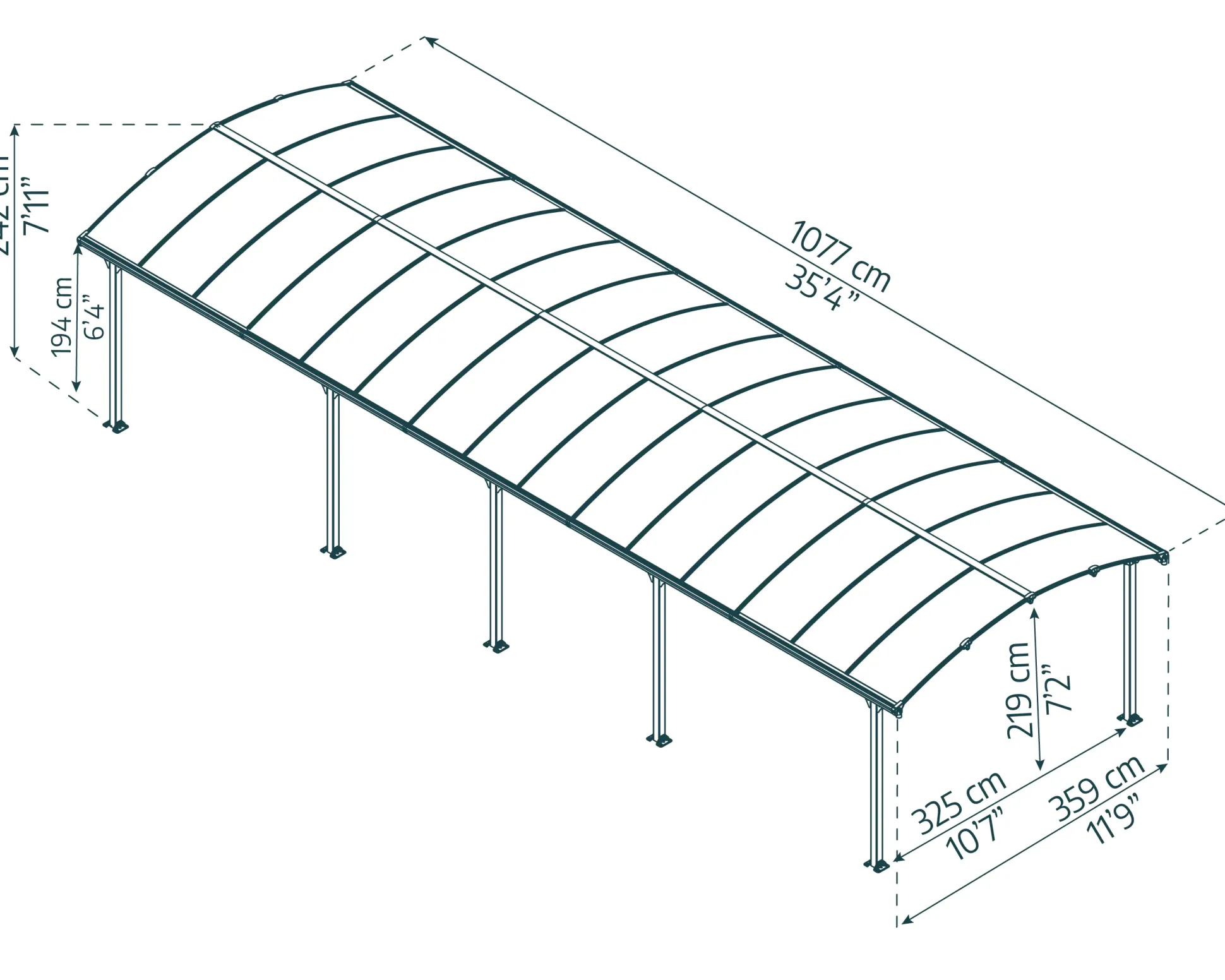 Canopia Carport Arcadia 10600 1077 x 359 x 242 cm (L x B x H)