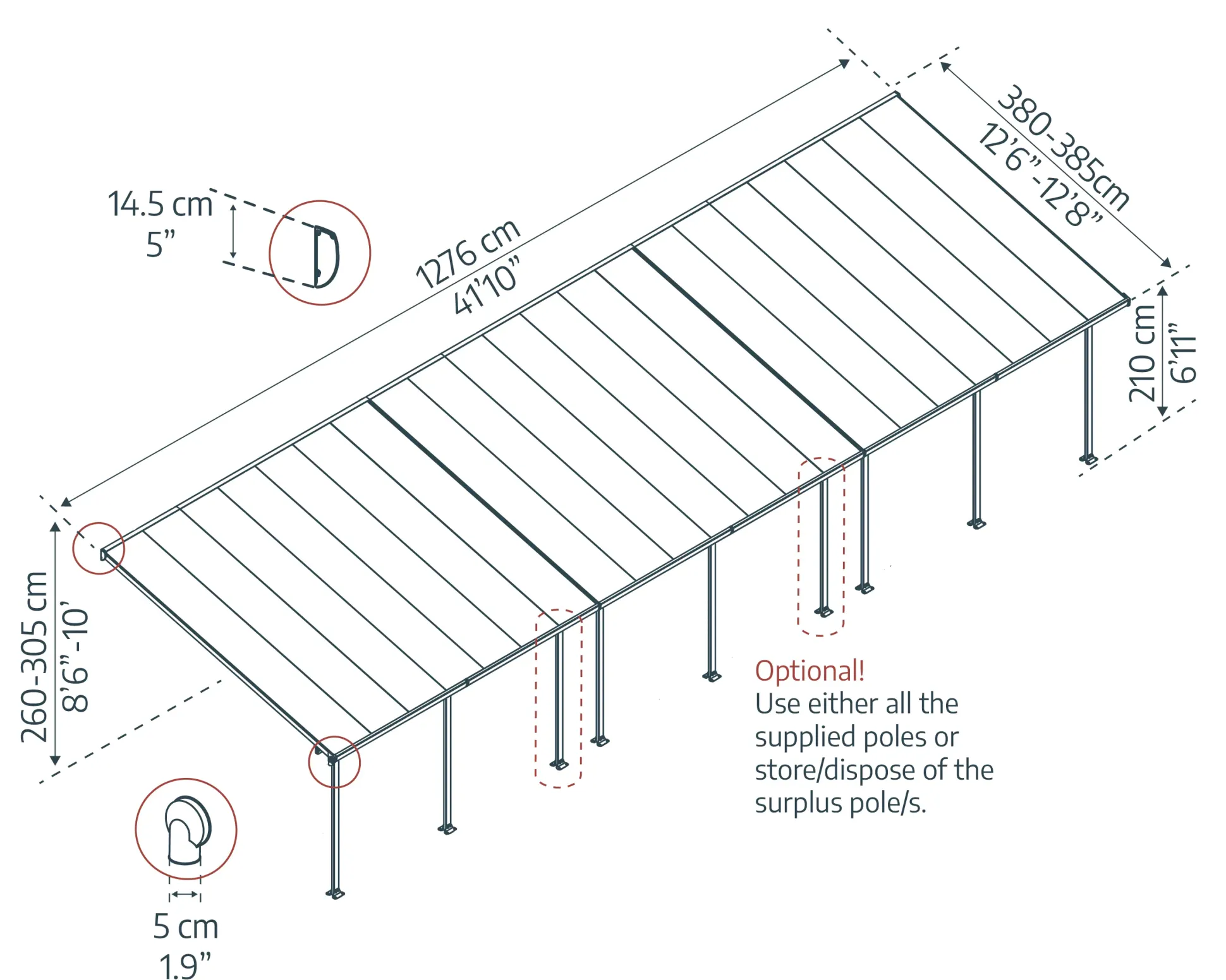 Canopia Terrassenüberdachung Feria 1276 x 380 cm weiß