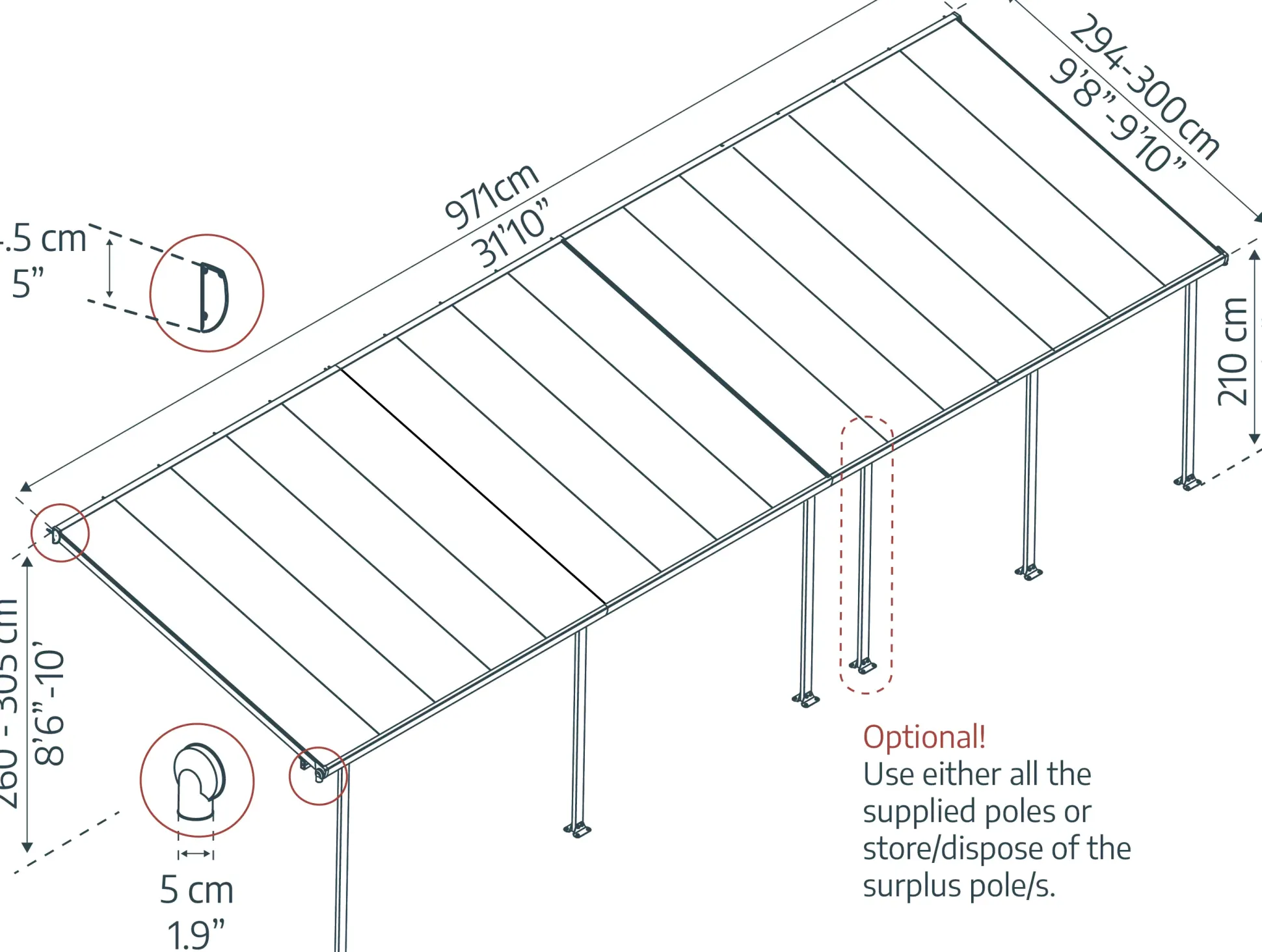 Canopia Terrassenüberdachung Feria 971 x 294 cm weiß