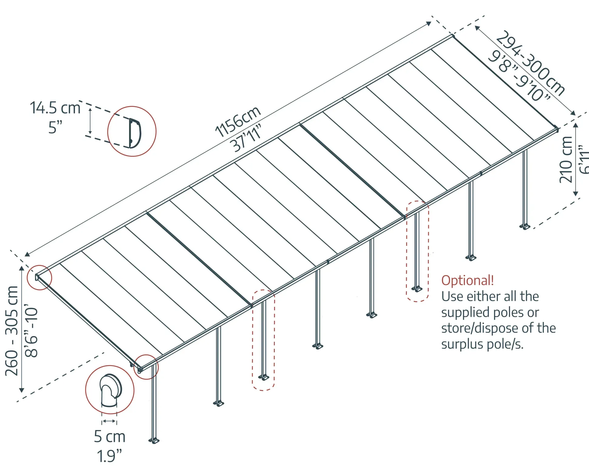 Canopia Terrassenüberdachung Feria 1156 x 294 cm anthrazit