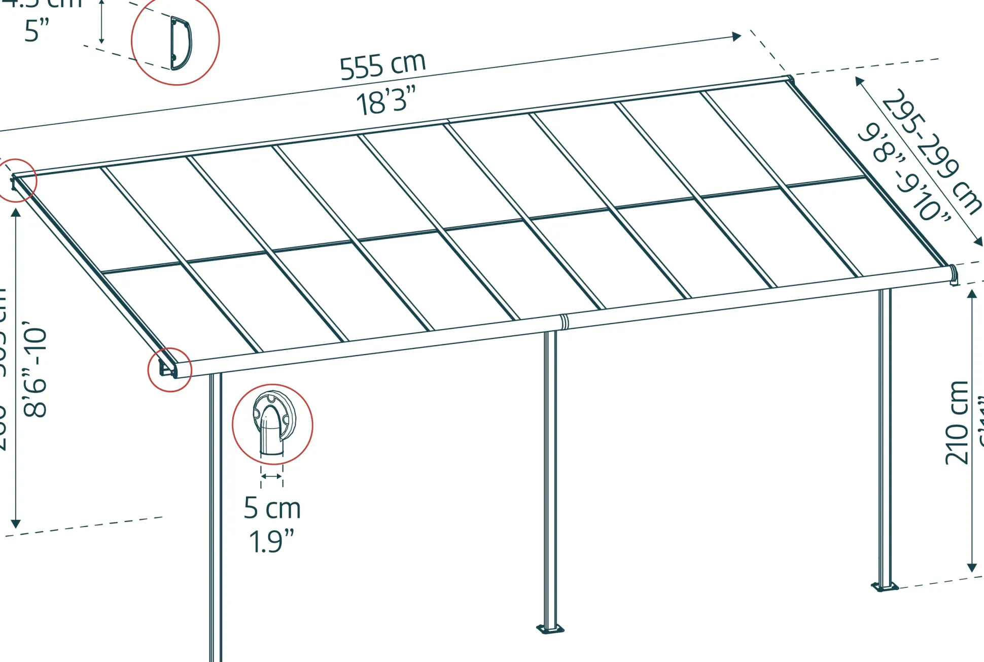 Canopia Terrassenüberdachung Sierra Cabrio 555 x 295 cm grau