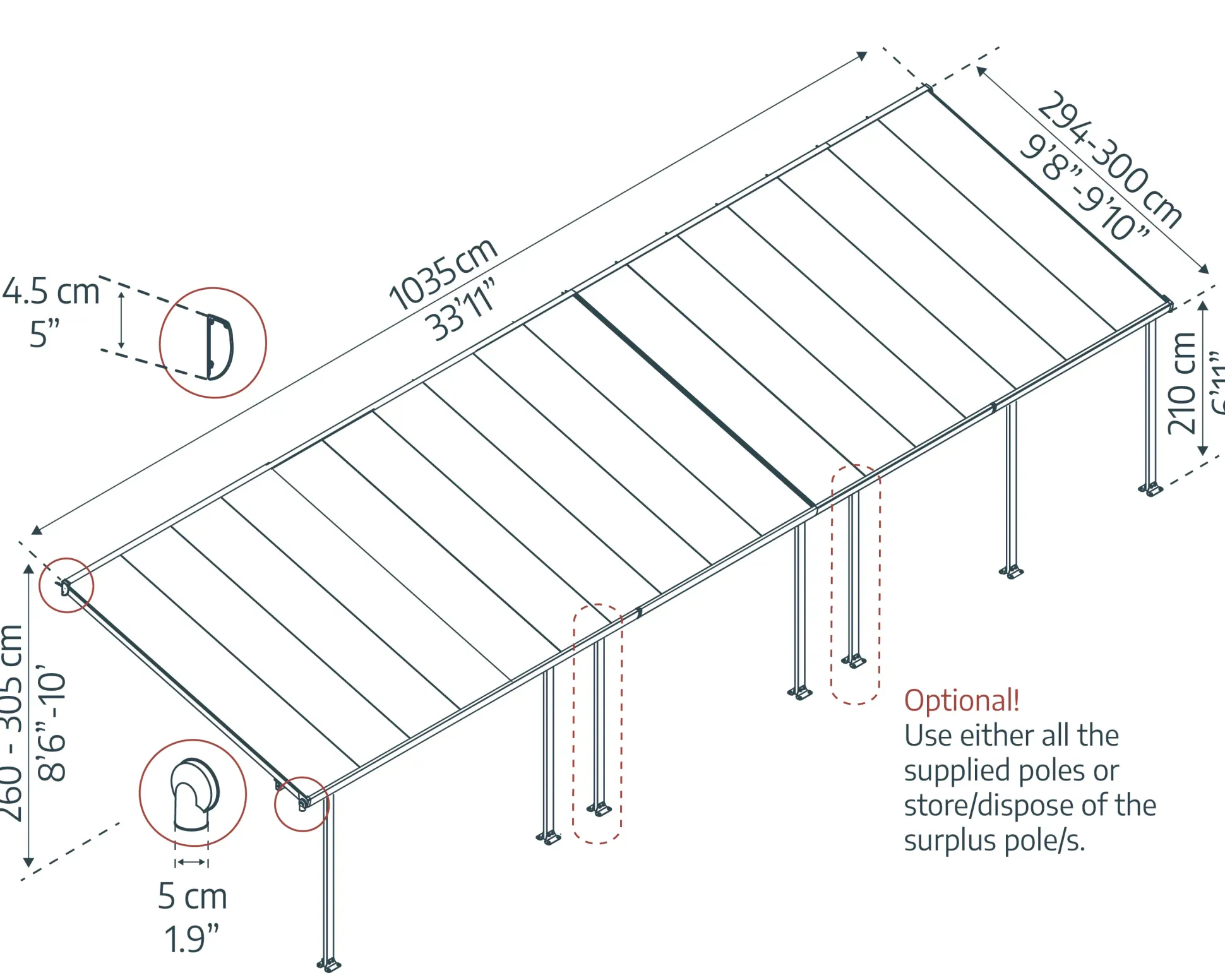 Canopia Terrassendach 1035 x 300 cm weiß