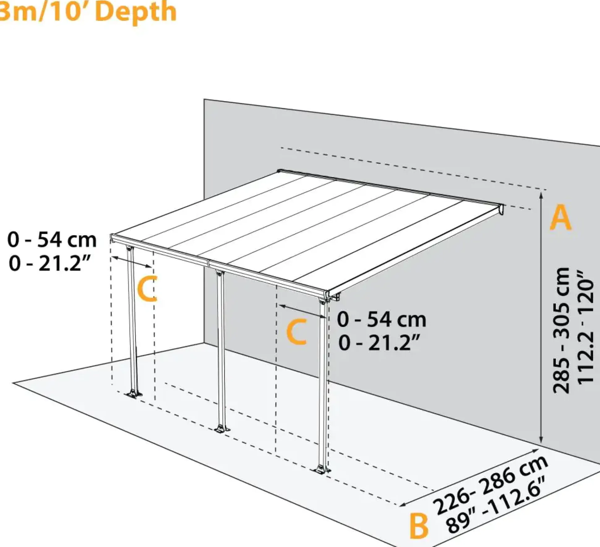 Canopia Terrassendach 971 x 300 cm grau