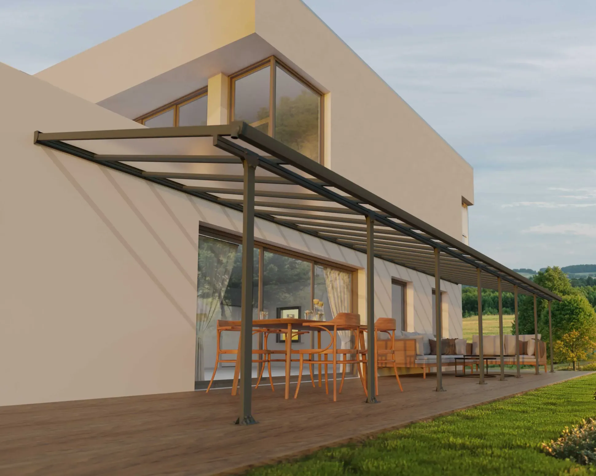 Canopia Terrassendach 1220 x 300 cm grau
