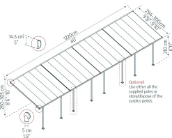 Canopia Terrassendach 1220 x 300 cm grau