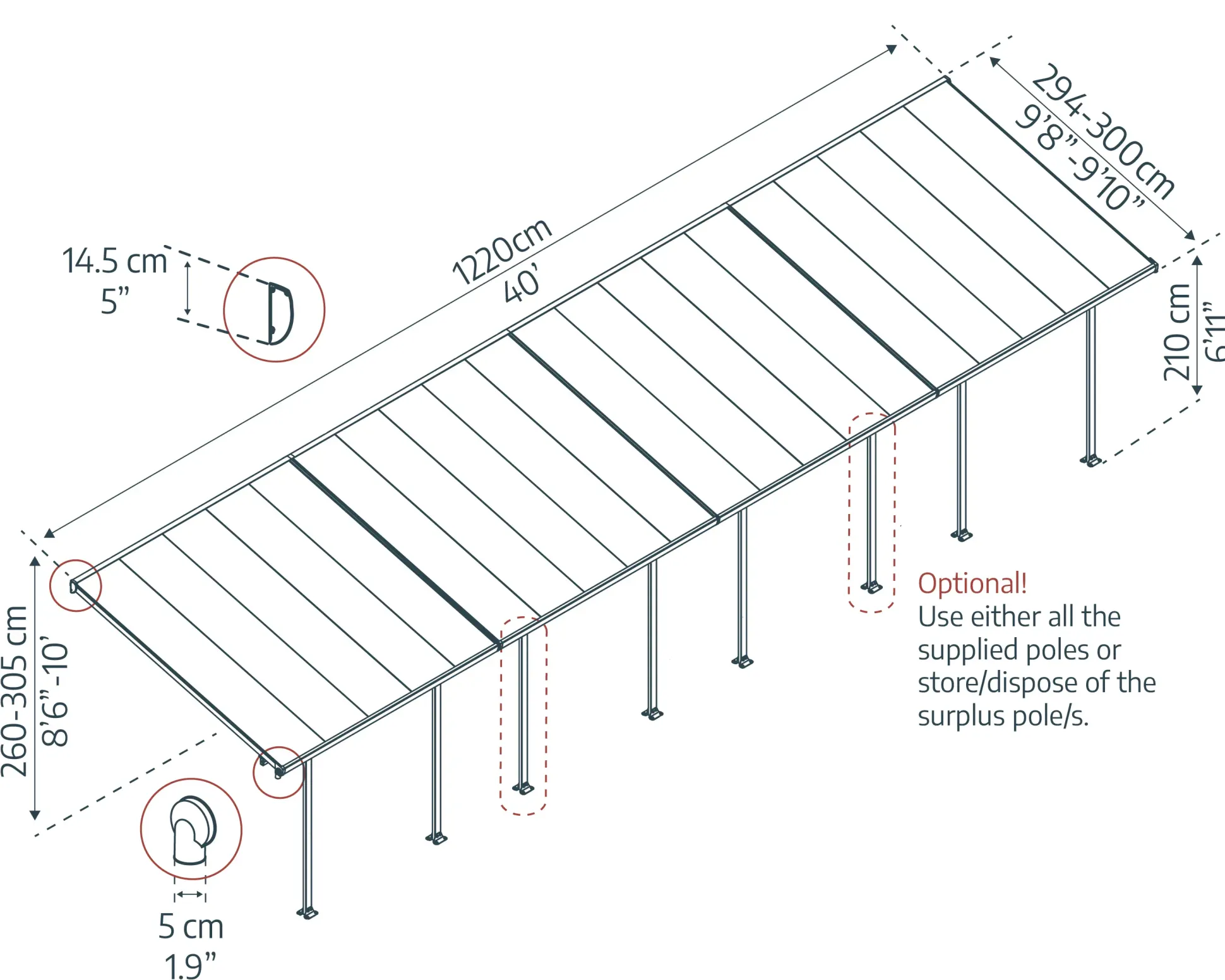 Canopia Terrassendach 1220 x 300 cm weiß
