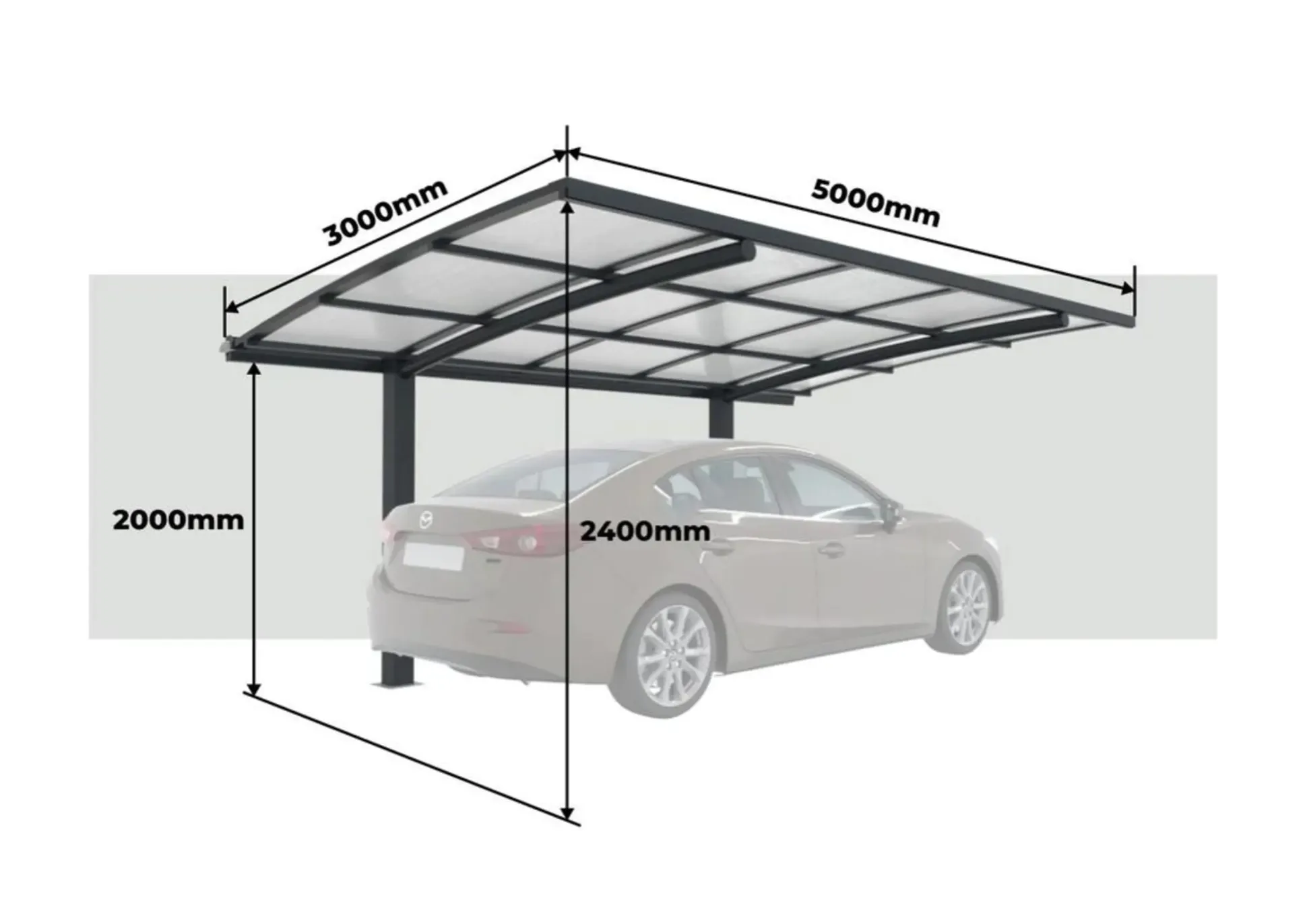 Carport freistehend gebogen 500 x 300 cm grau