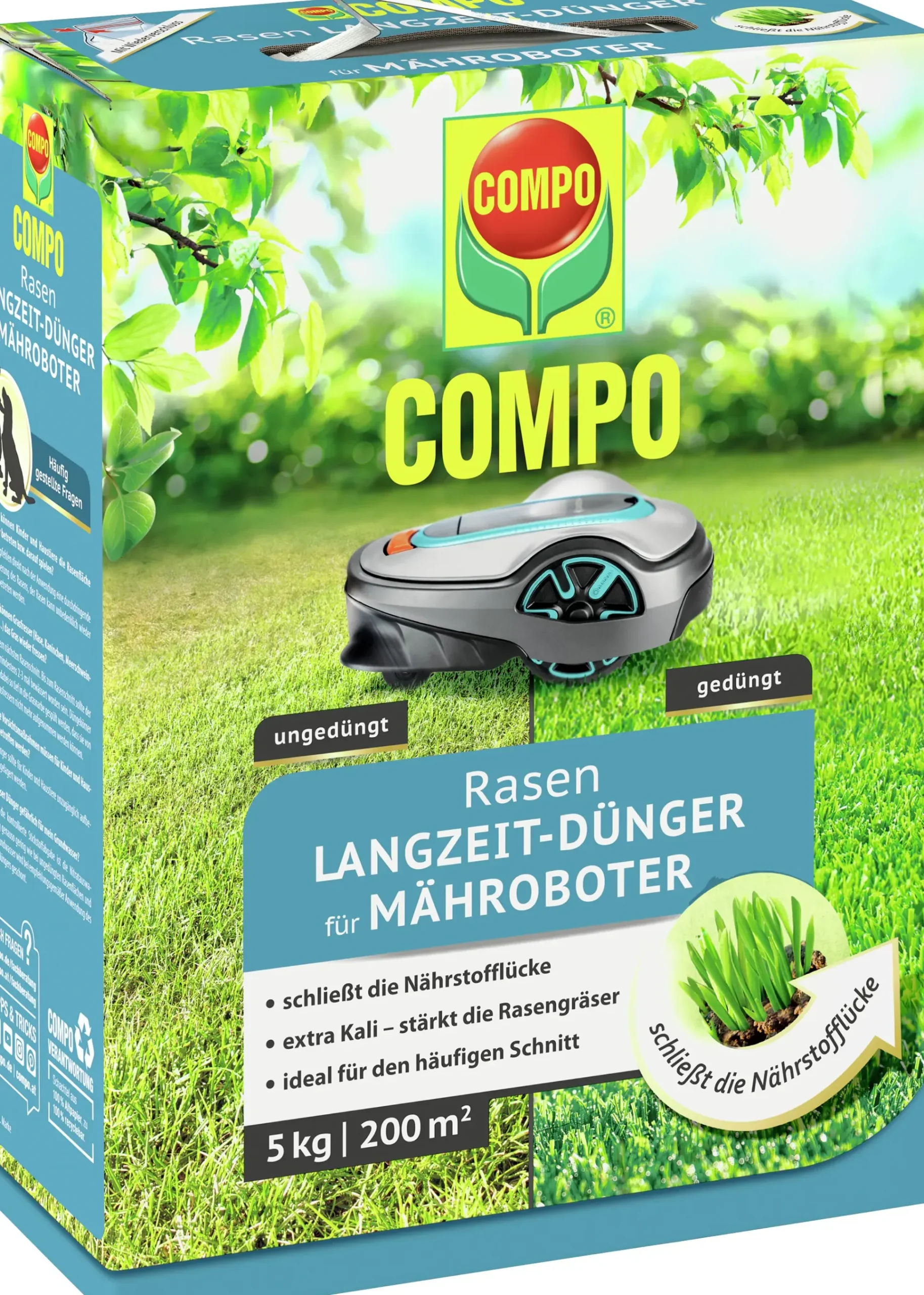 Compo Rasendünger mit Langzeitwirkung für Mähroboter 5 kg für ca. 200 m²
