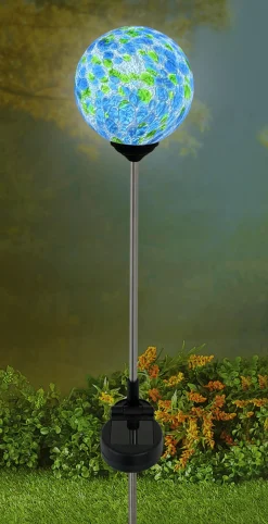 Dapo LED Solarleuchte Glaskugel mit Erdspieß weiß