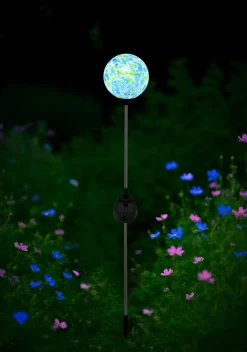 Dapo LED Solarleuchte Glaskugel mit Erdspieß weiß