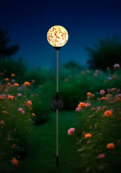 Dapo LED Solarleuchte Glaskugel mit Erdspieß weiß