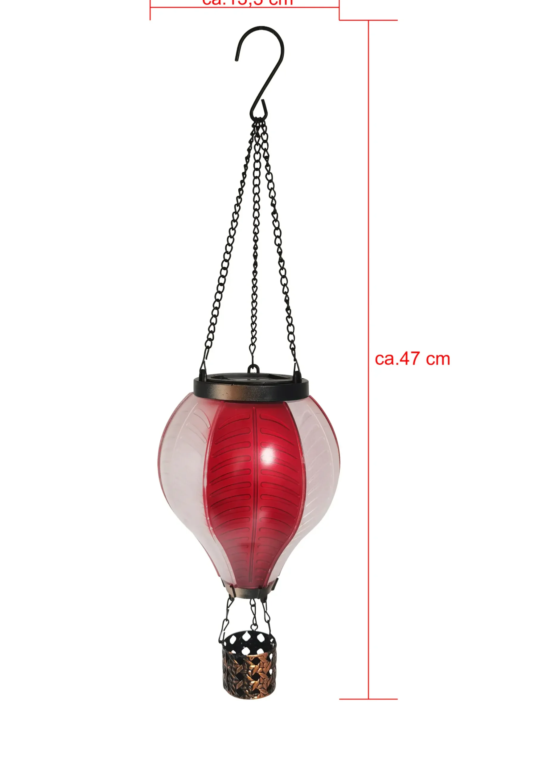 Dapo LED Solarleuchte Heißluftballon mit Flammeeffekt rot/weiß warmweiß