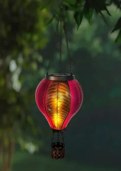 Dapo LED Solarleuchte Heißluftballon mit Flammeeffekt lila/grün warmweiß