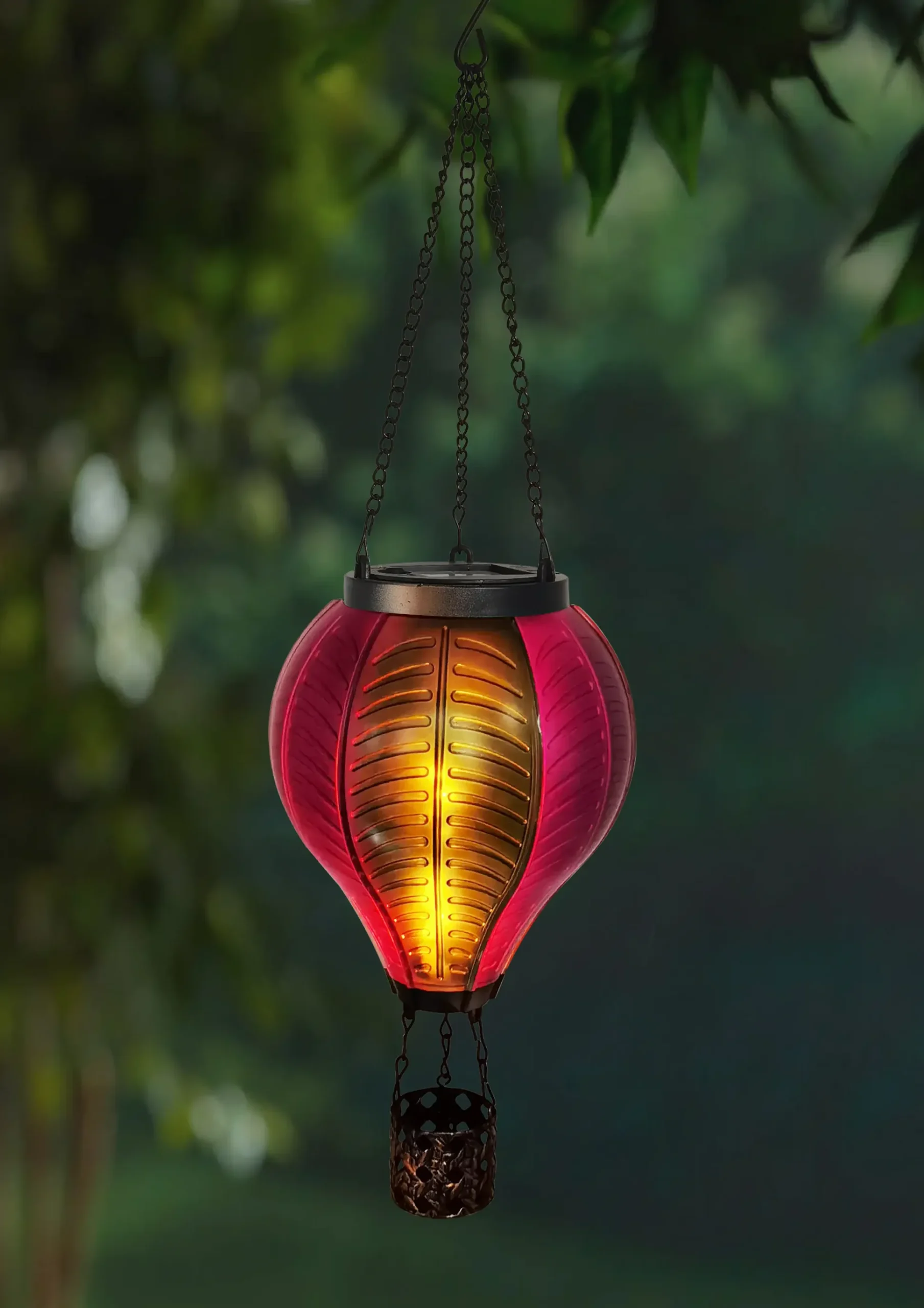 Dapo LED Solarleuchte Heißluftballon mit Flammeeffekt lila/grün warmweiß