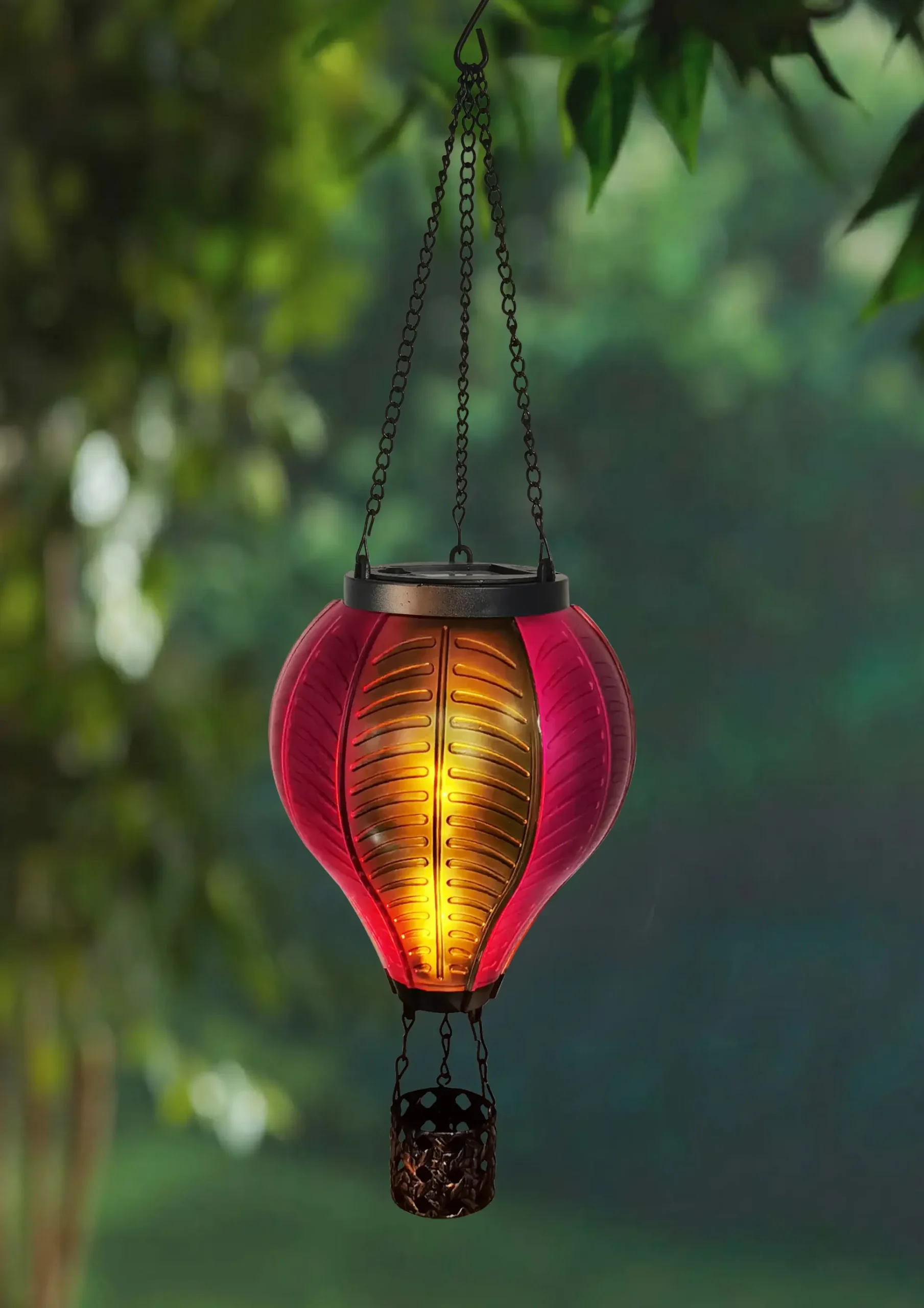 Dapo LED Solarleuchte Heißluftballon mit Flammeeffekt lila/grün warmweiß