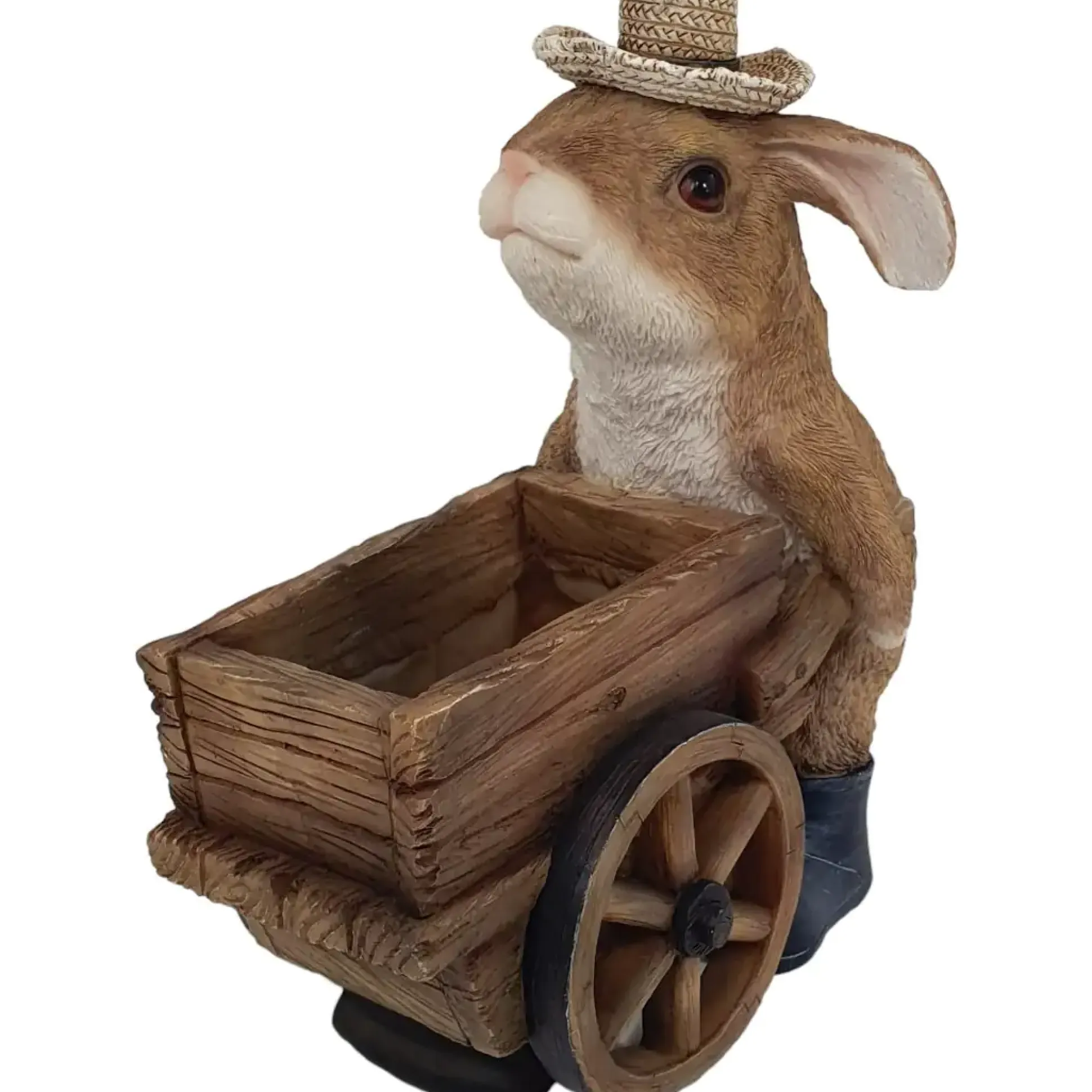 Dekofigur Hase mit Karre 24 x 24,5 x 12,5 cm braun weiß