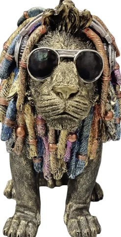 Dekofigur Löwe mit Brille 20 cm gold