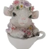 Dekofigur Schaf mit Blumen in Tasse 15 x 12,5 x 10,5 cm weiß rosa