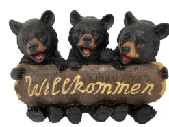 Dekofigur Willkommen Schild mit Bär 21 x 13 x 30 cm