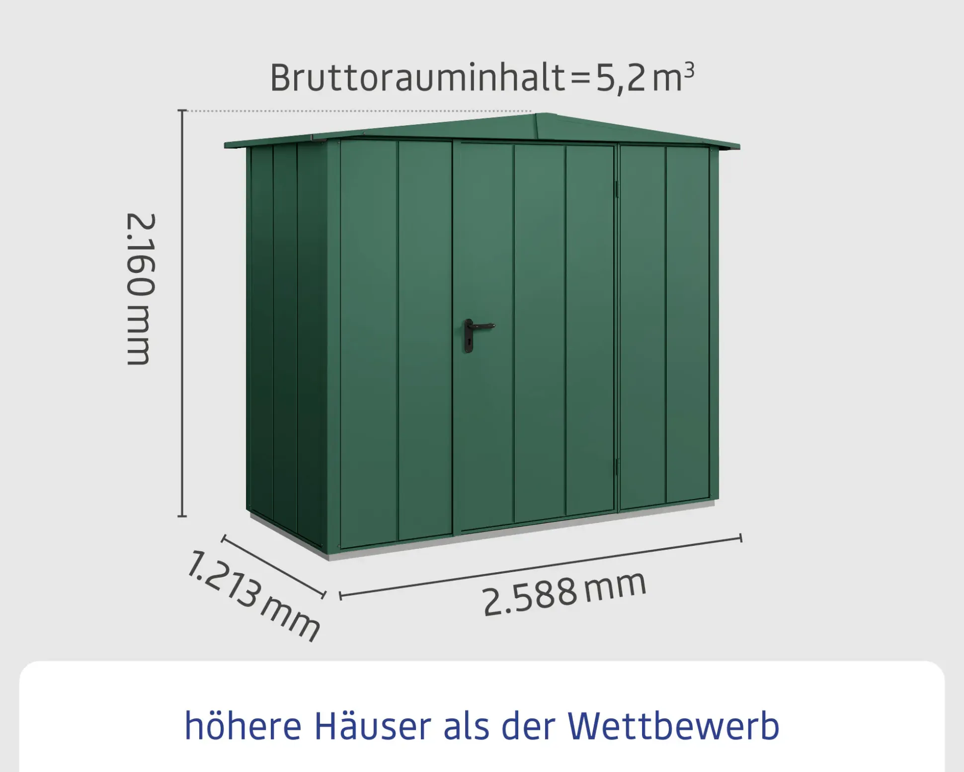 EcoStar Gerätehaus Elegant-S Typ 1 moosgrün 1 flg 258,8 x 121,3 x 216 cm