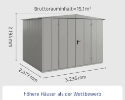 EcoStar Gerätehaus Elegant-S Typ 3 graualuminium 2 flg 323,6 x 247,7 cm