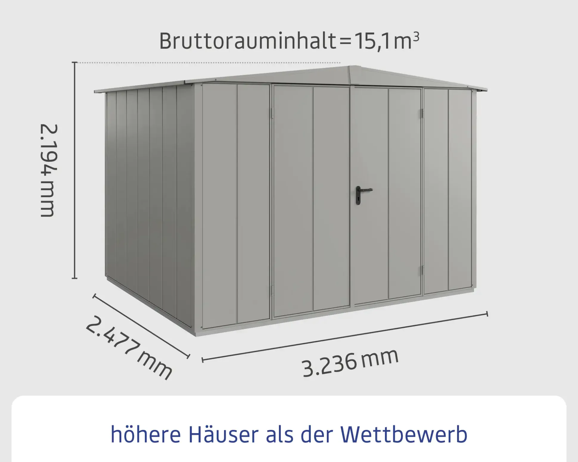 EcoStar Gerätehaus Elegant-S Typ 3 graualuminium 2 flg 323,6 x 247,7 cm