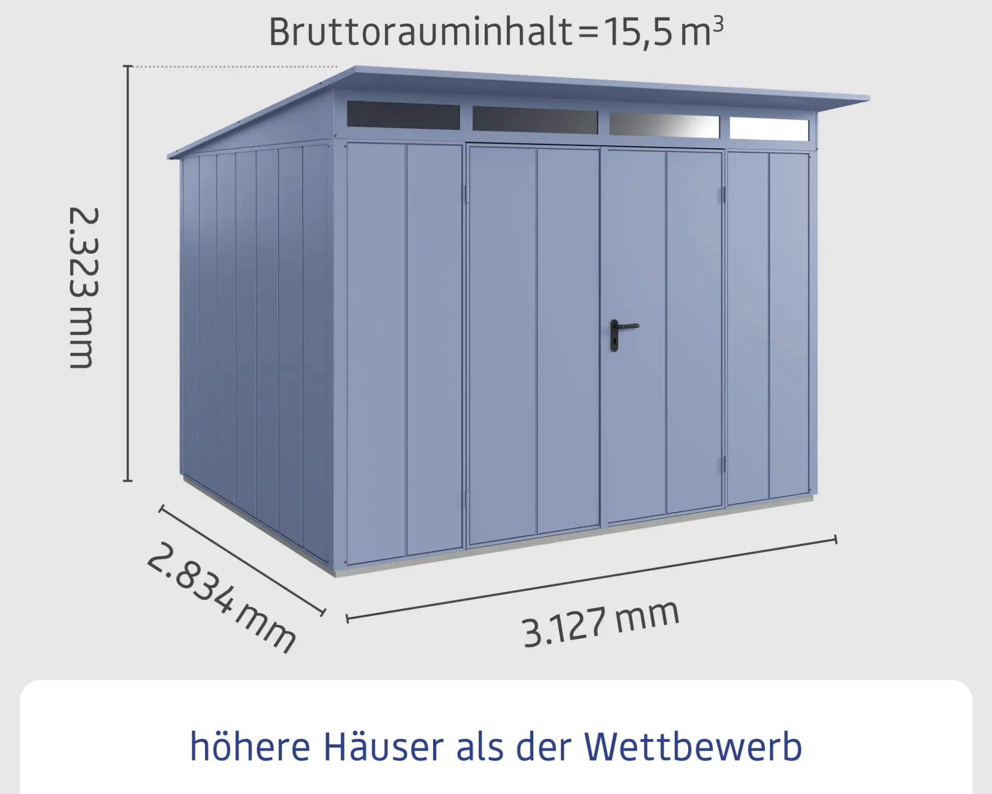 EcoStar Gerätehaus Elegant-P Typ 3 taubenblau 312,7 x 283,4 x 232,3 cm