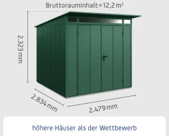 EcoStar Gerätehaus Elegant-P Typ 2 moosgrün 247,9 x 283,4 x 232,3 cm