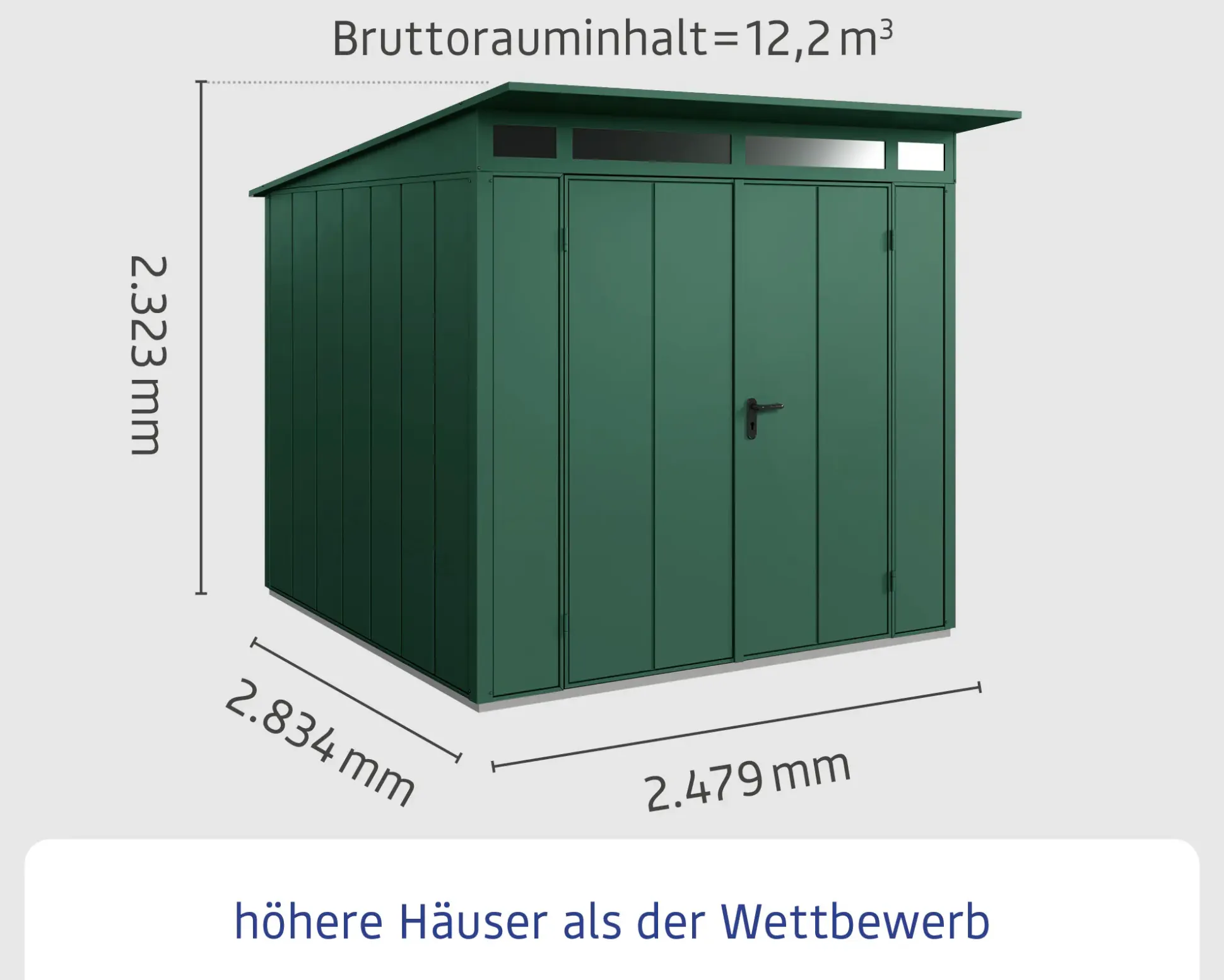 EcoStar Gerätehaus Elegant-P Typ 2 moosgrün 247,9 x 283,4 x 232,3 cm