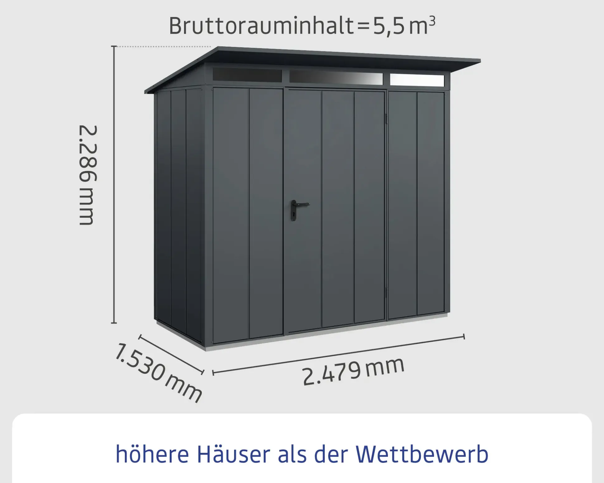 EcoStar Gerätehaus Elegant-P Typ 1 anthrazitgrau 247,9 x 153 x 228,6 cm