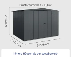 EcoStar Gerätehaus Elegant-S Typ 3 anthrazitgrau 2 flg 323,6 x 247,7 cm