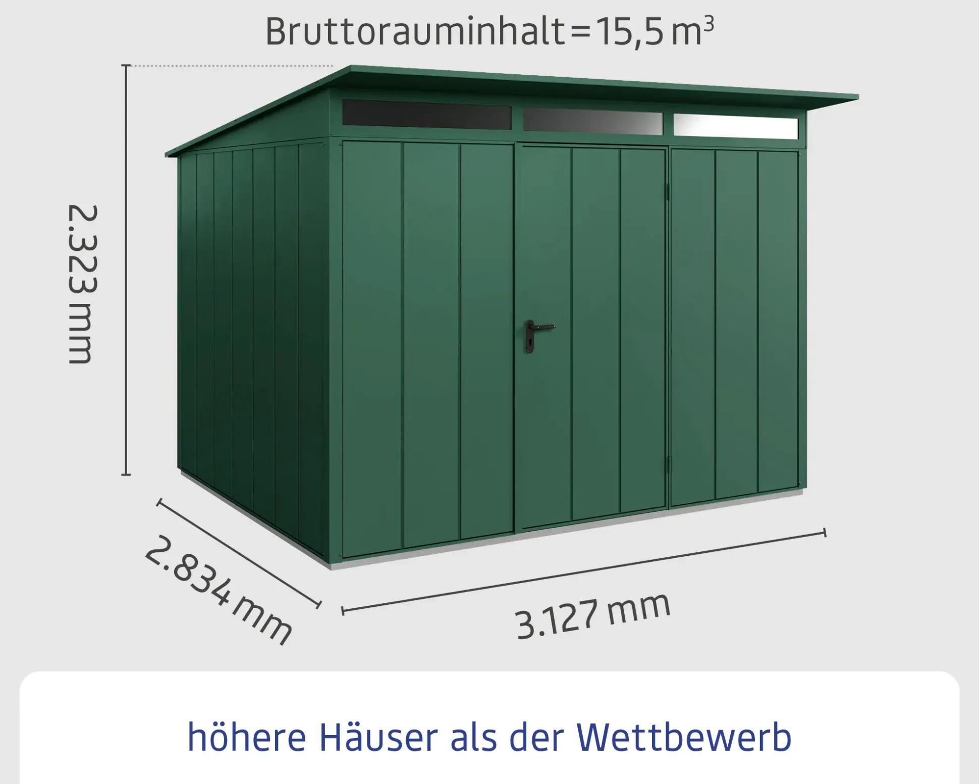 EcoStar Gerätehaus Elegant-P Typ 3 moosgrün 312,7 x 283,4 x 232,3 cm