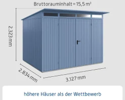 EcoStar Gerätehaus Trend-P Typ 3 taubenblau 312,7 x 283,4 x 232,3 cm