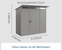 EcoStar Gerätehaus Trend-P Typ 1 247,9 x 153 x 228,6 cm graualuminium