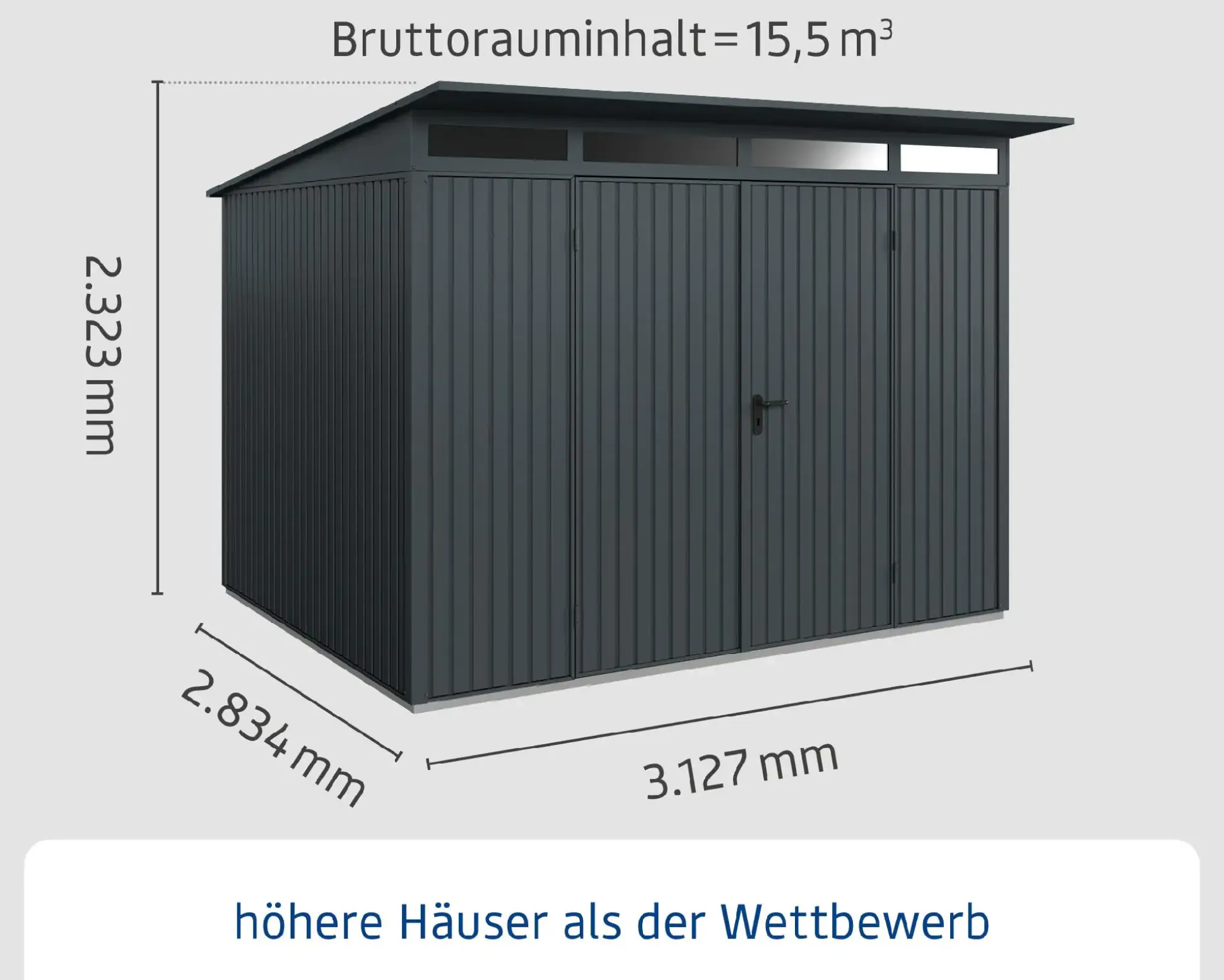 EcoStar Gerätehaus Trend-P Typ 3 anthrazitgrau 312,7 x 283,4 x 232,3 cm