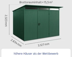 EcoStar Gerätehaus Trend-P Typ 3 312,7 x 283,4 x 232,3 cm moosgrün