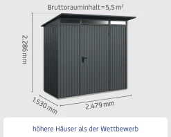 EcoStar Gerätehaus Trend-P Typ 1 anthrazitgrau 247,9 x 153 x 228,6 cm