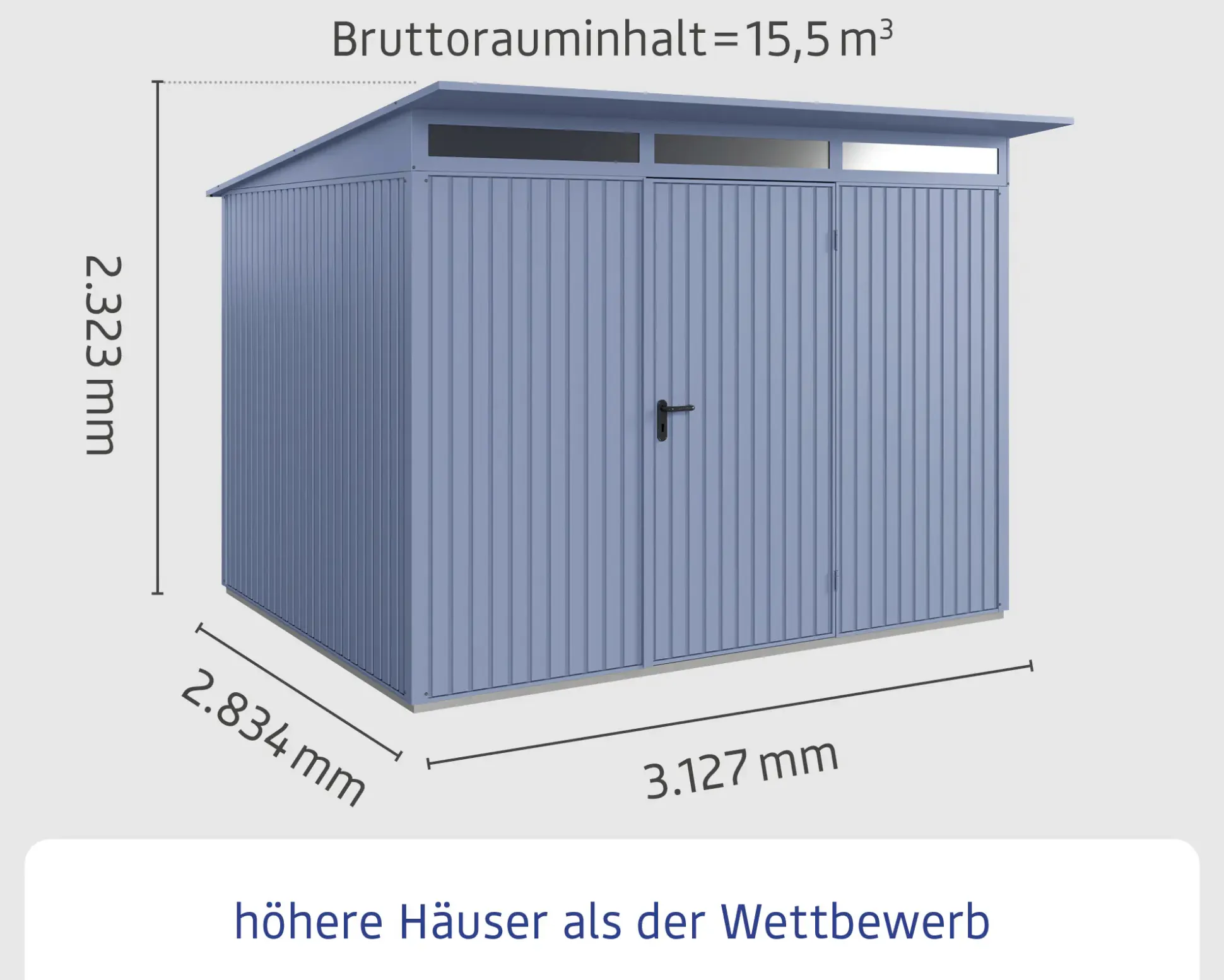 EcoStar Gerätehaus Trend-P Typ 3 312,7 x 283,4 x 232,3 cm taubenblau