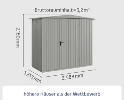 EcoStar Gerätehaus Trend-S Typ 1 258,8 x 121,3 x 216 cm graualuminium