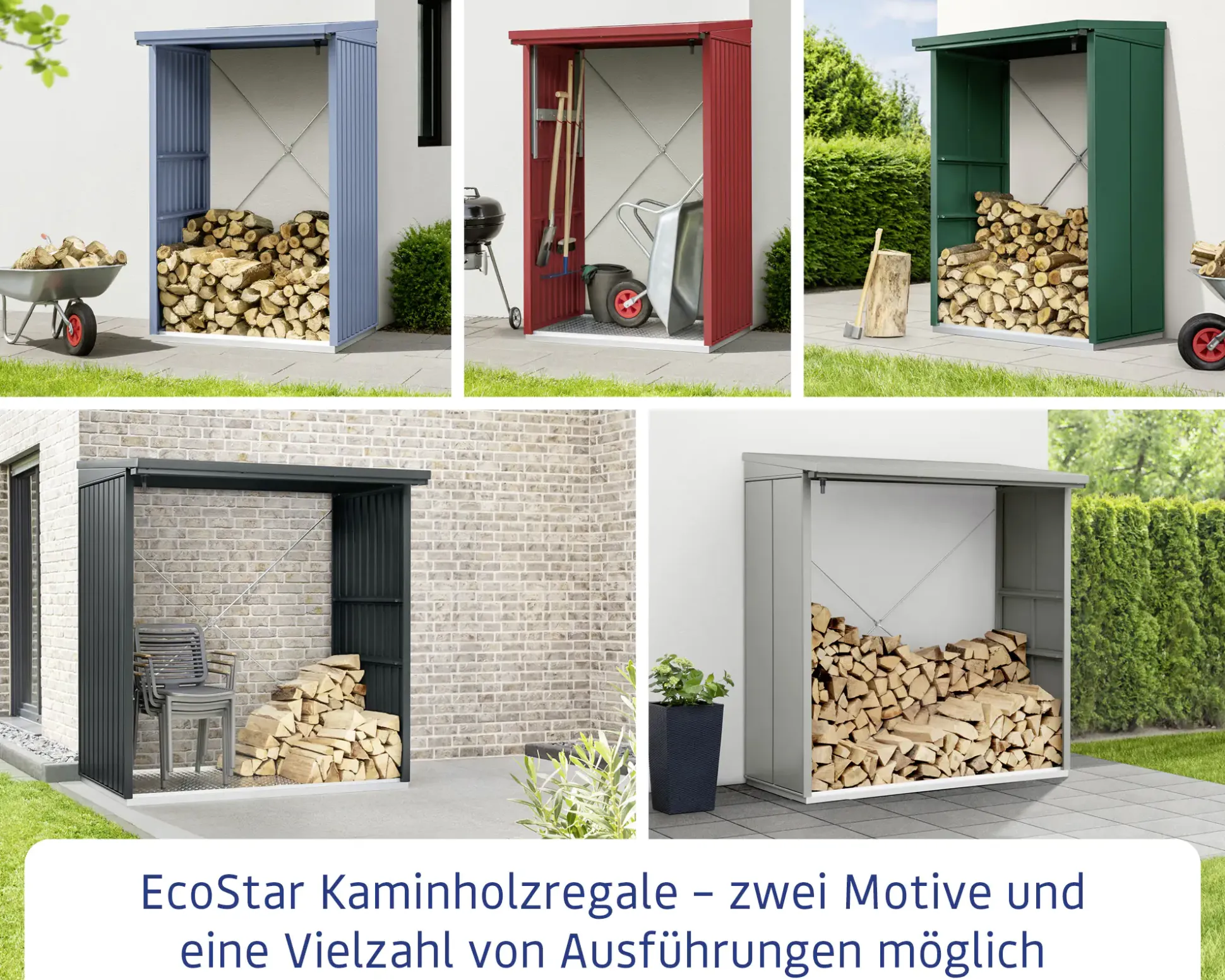 Ecostar Kaminholzregal Trend-V Typ 1, taubenblau, mit Verstrebung