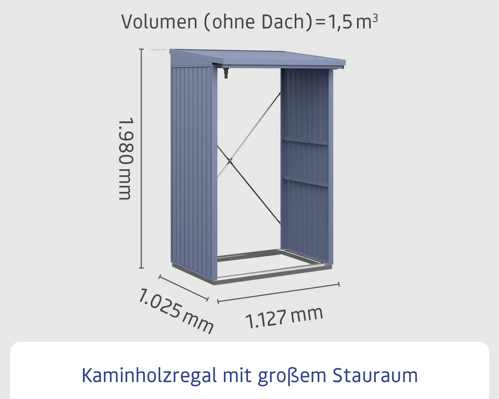 Ecostar Kaminholzregal Trend-V Typ 1, taubenblau, mit Verstrebung