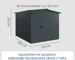 EcoStar Metallgerätehaus Euroline ESD6 anthrazit 214 x 262 cm 1-flg.
