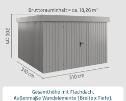 EcoStar Metallgerätehaus Euroline EFD14 aluminiumgrau 310 x 310 cm 2-flg.