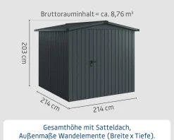 EcoStar Metallgerätehaus Euroline ESD5 anthrazit 214 x 214 cm 1-flg.