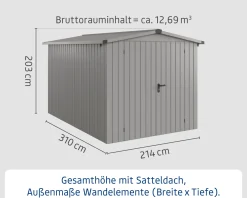 EcoStar Metallgerätehaus Euroline ESD7 aluminiumgrau 214 x 310 cm 2-flg.