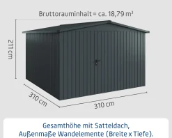 EcoStar Metallgerätehaus Euroline ESD14 anthrazit 310 x 310 cm 1-flg.