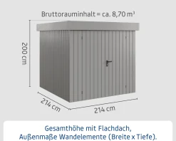 EcoStar Metallgerätehaus Euroline EFD5 aluminiumgrau 214 x 214 cm 2-flg.